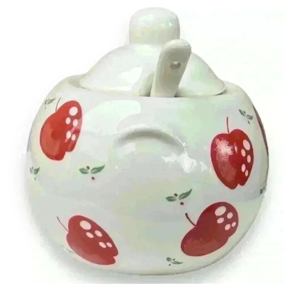 VTG Red Apple Ceramic Sugar Bowl Jam Jar - Picture 2 of 12